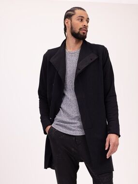 Ron Tomson Men’s Asymmetric Rebel Cardigan - Black Size L Lightweight Minimalist